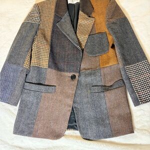 International Scene Patchwork Blazer - Brown, Gray, and Tan